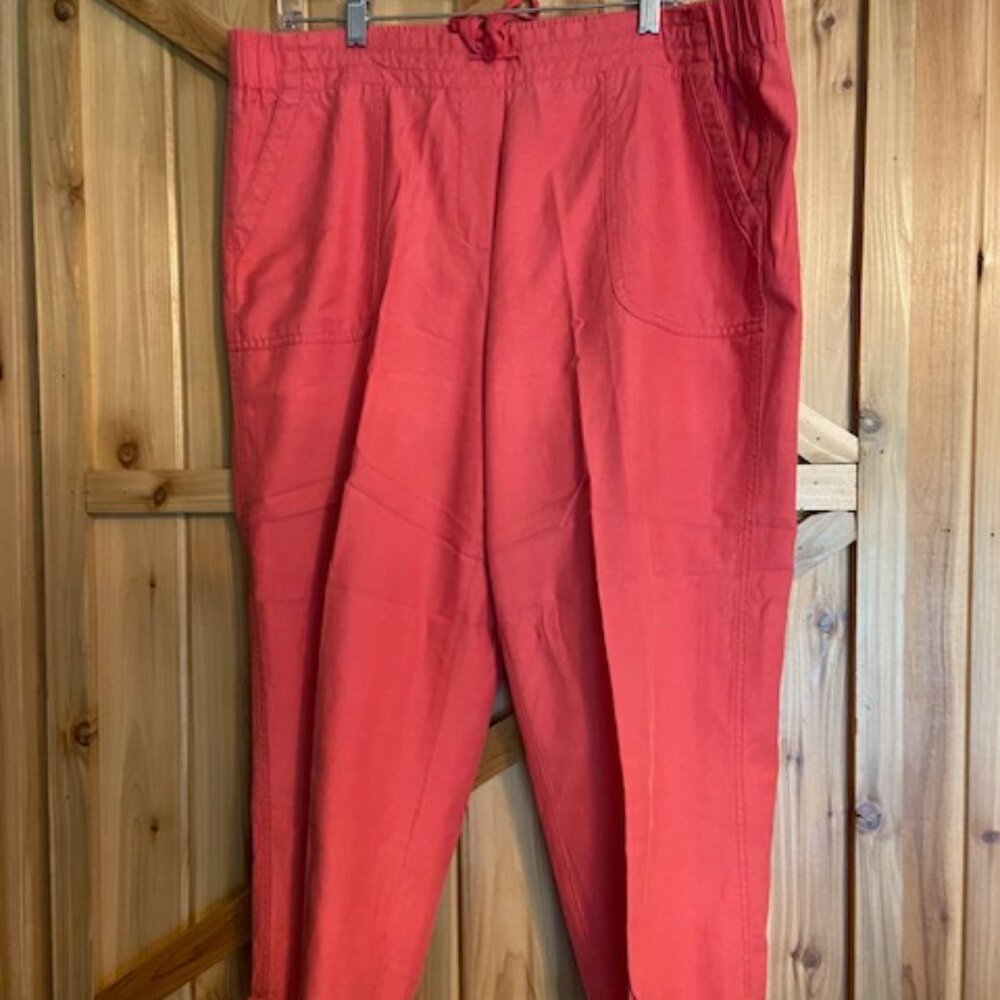 TALBOTS Coral Cotton Tencel Crop Pants Drawstring Elastic Waist Sz 16